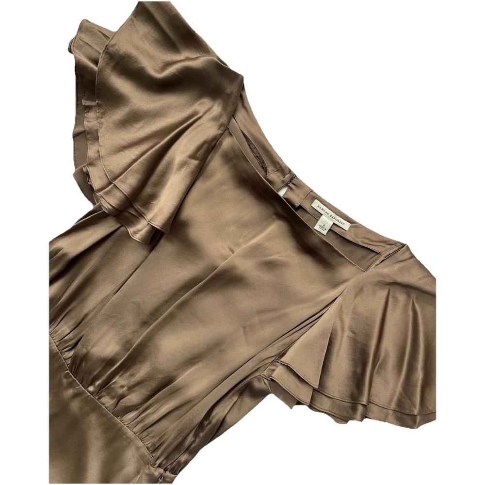 Banana Republic 100% silk flutter sleeve dress size 4 Gold Brown Sheath